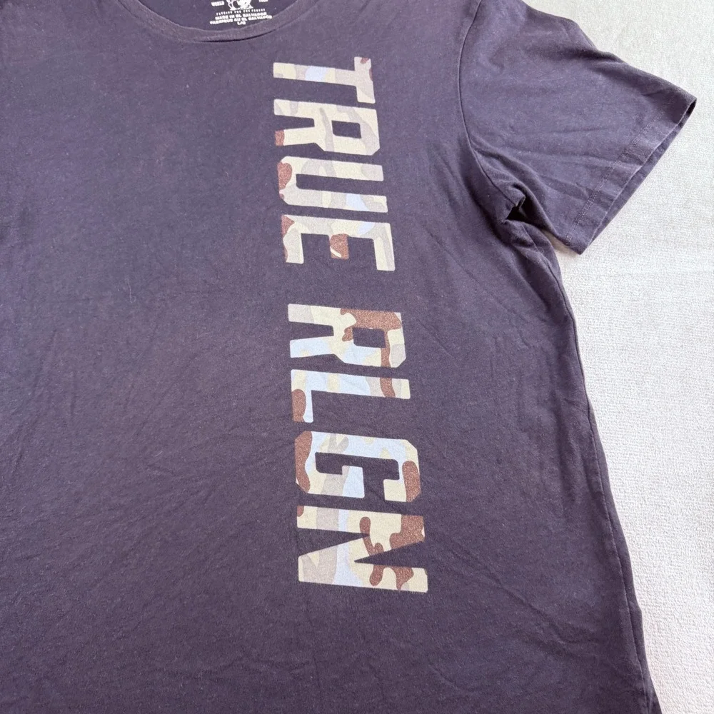 True Religion Men's Large Camo Logo Graphic T-Shirt Black